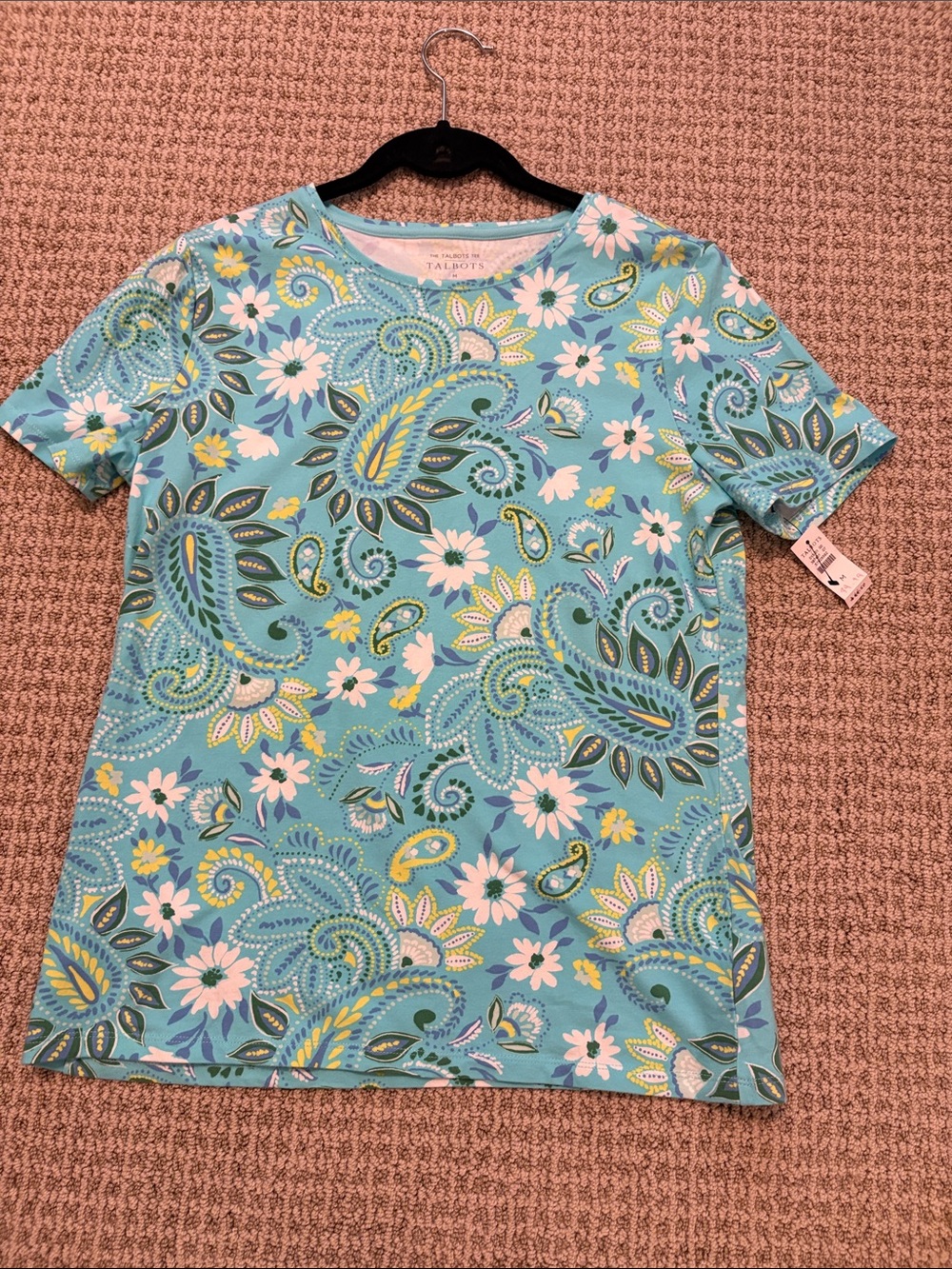 Talbots Turquoise Paisley & Daisy Short Sleeve Tee